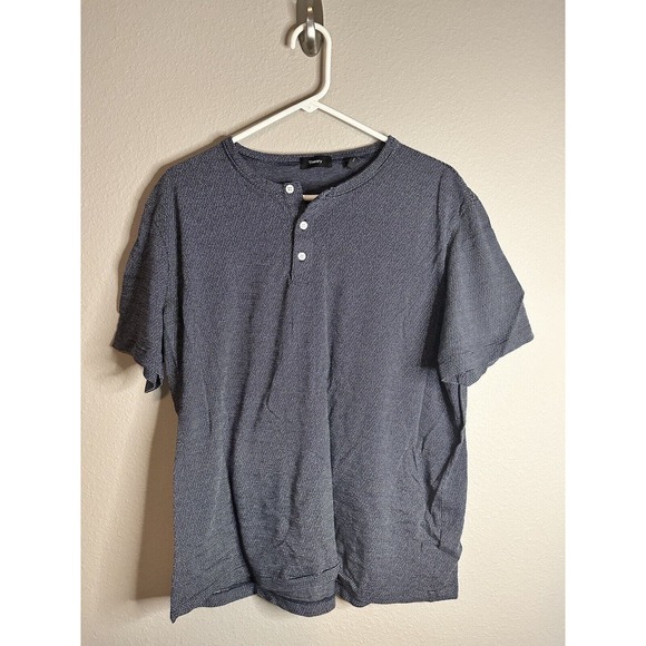 Theory Gaskell Henley T-shirt Mens Size XXL Blue Stripes Short Sleeve - Picture 1 of 5